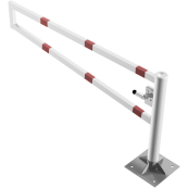 Swiveling gates | to be fixed by plugs, hot-dip galvanized and white coated with red reflecting rings | total width: 2000 mm | with triangular lock